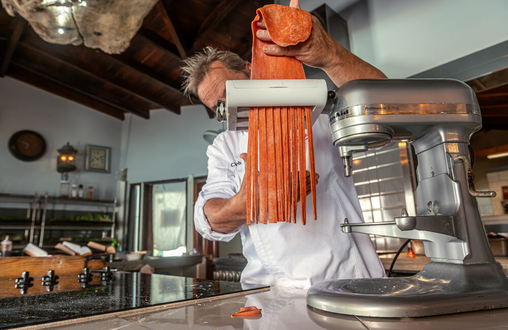 Chef Rob making fettuccini pasta in his restaurant